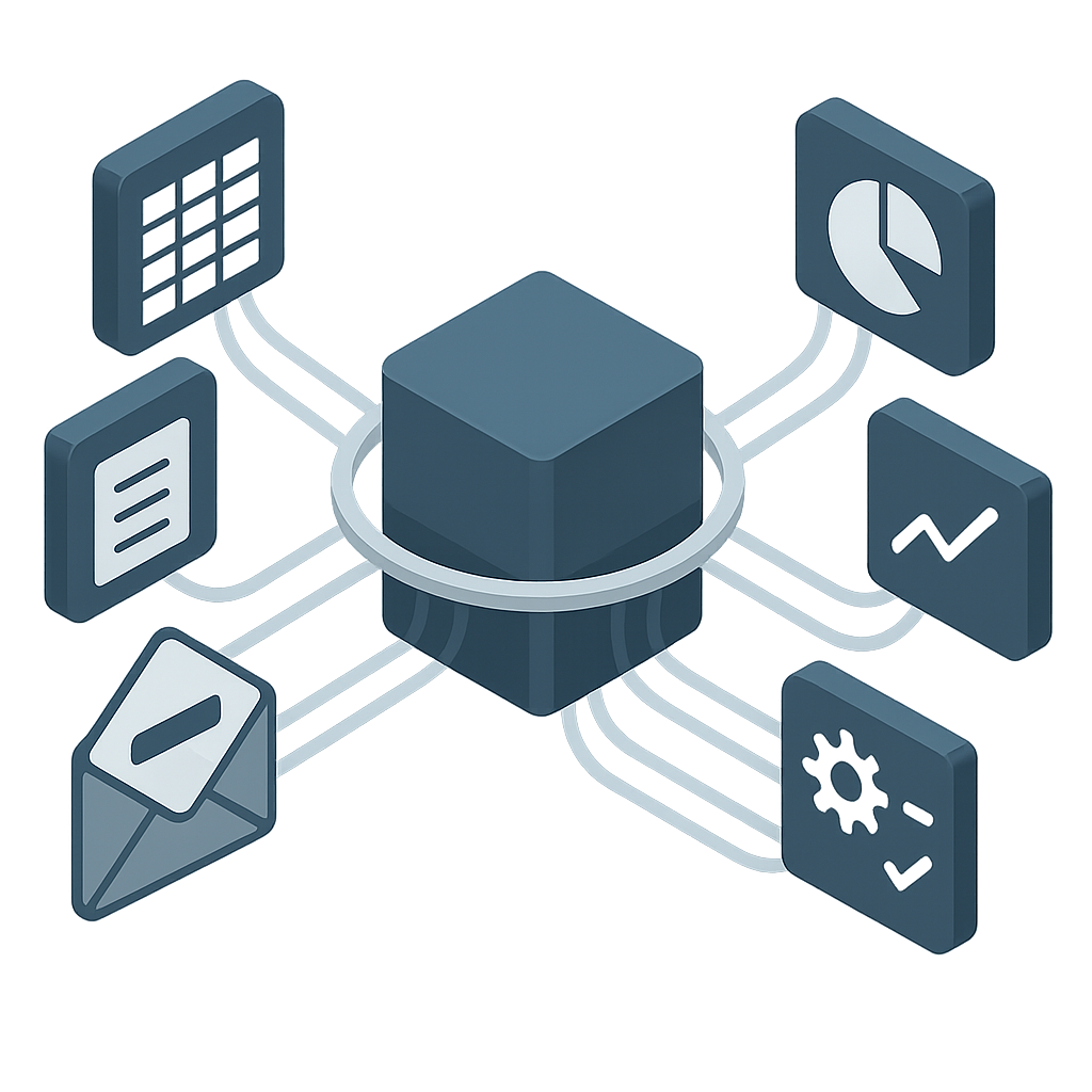 IlustraciÃ³n de nodo central automatizando tareas empresariales conectadas