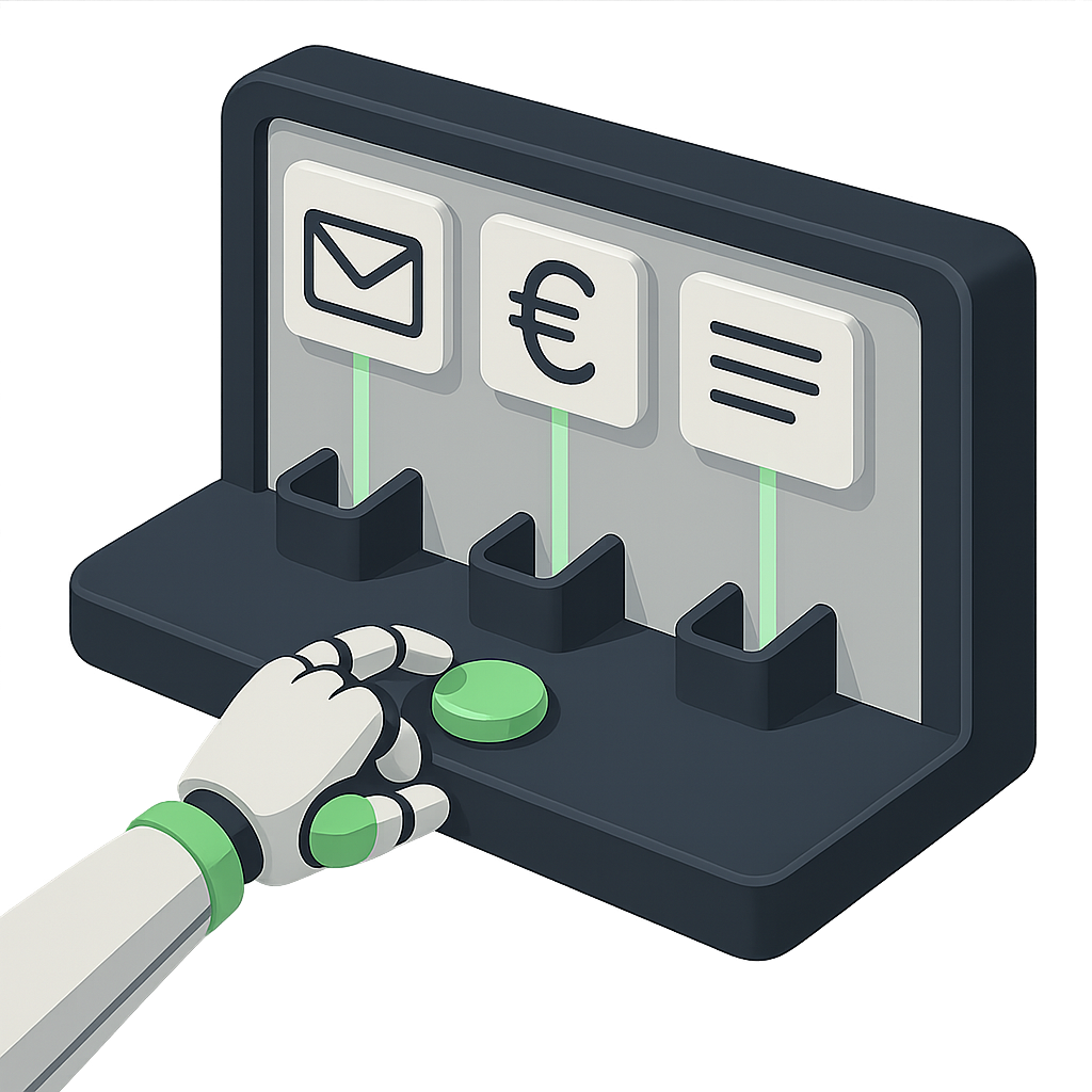 Mano robÃ³tica activando flujos automÃ¡ticos de tareas