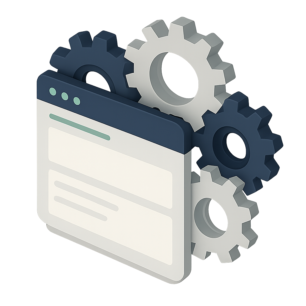 IlustraciÃ³n de ventana de navegador con engranajes que simbolizan desarrollo web automatizado