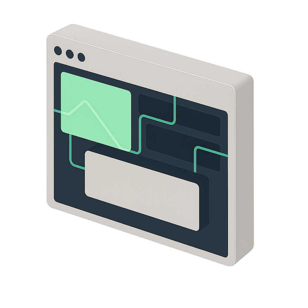 Interfaz de diseÃ±o web con estructura modular y conexiones digitales