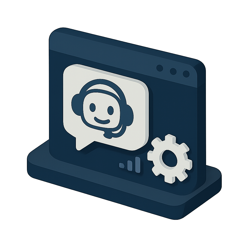 Icono de atenciÃ³n al cliente con engranaje sobre interfaz digital